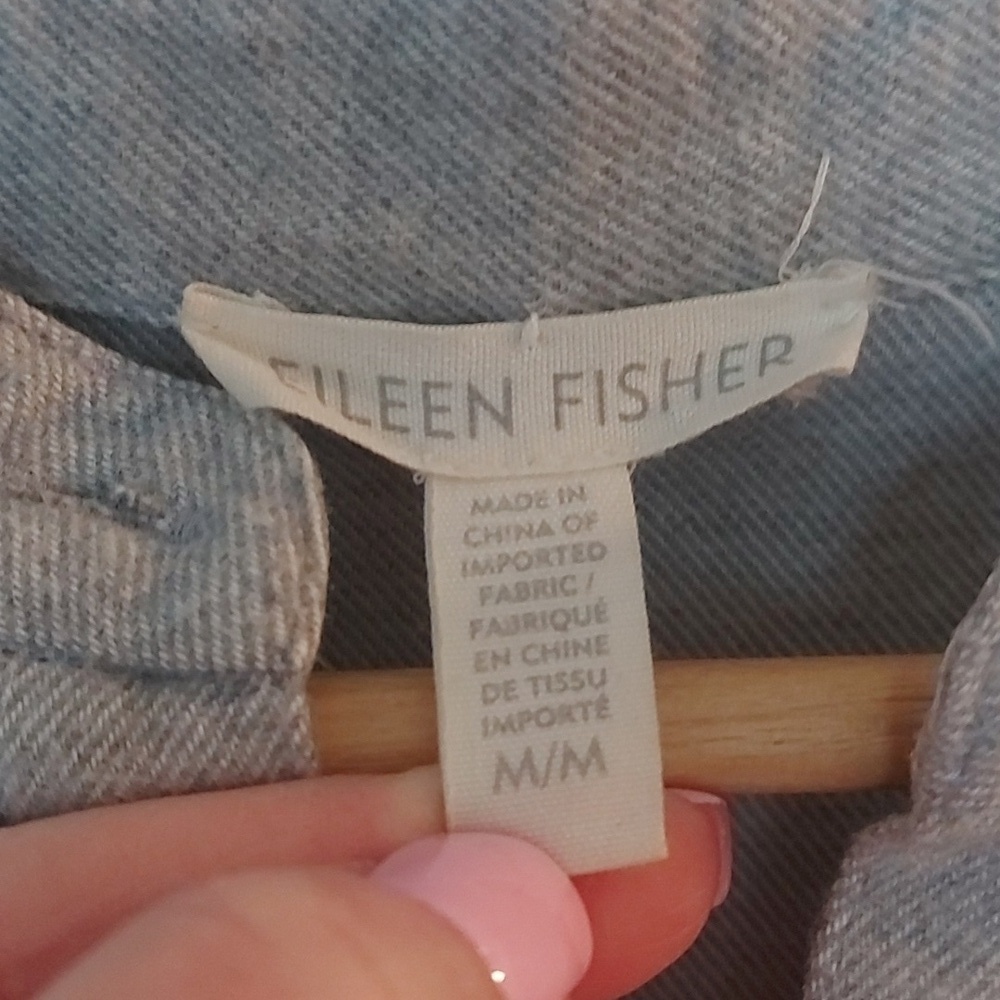 Eileen Fisher Organic Cotton Button Down Top Collarless Light Gray Size Medium - Picture 6 of 8